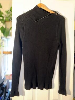 Unconditional London Black Ribbed Sweater Asymmetric Zip Neck Avant Garde XXL